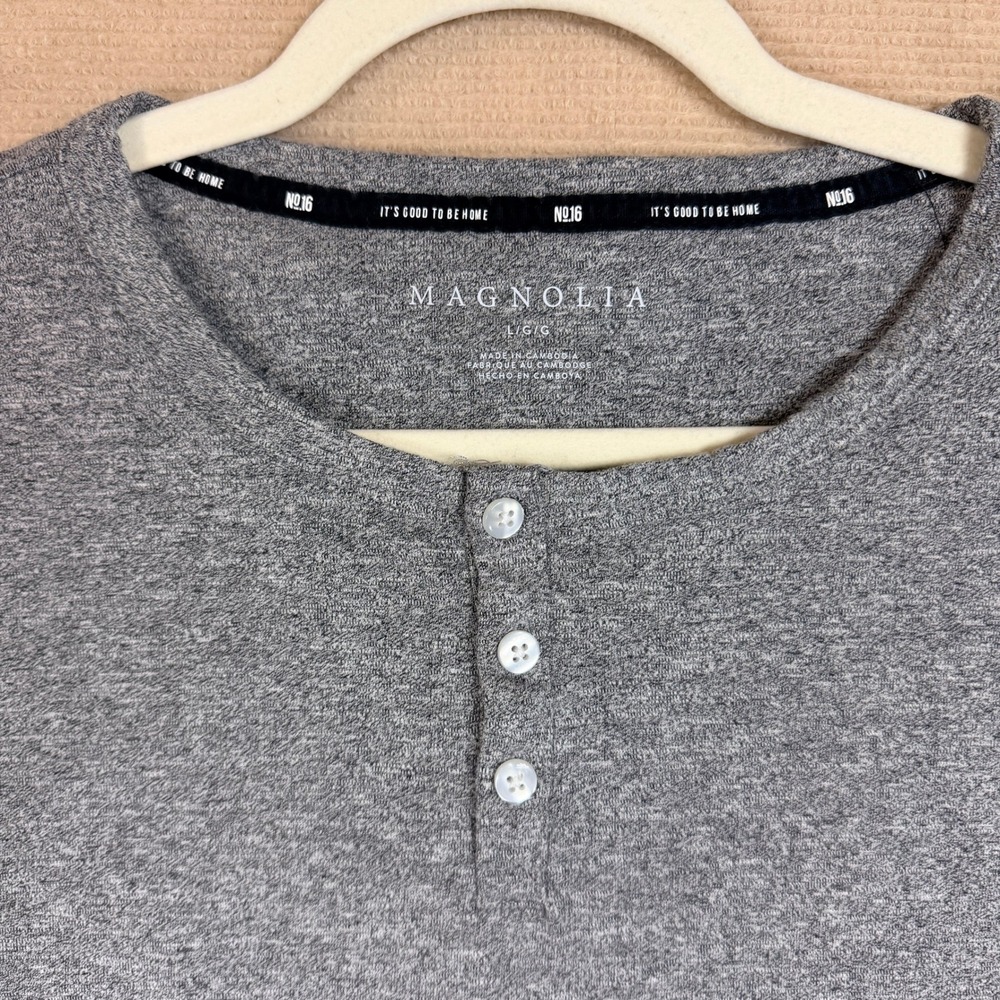 Magnolia Home No 16 Mens Heather Gray Long Sleeve Henley Shirt L L/G - Picture 2 of 14